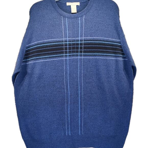 Geoffrey Beene Sweater Men’s XL Blue Acrylic Embroidered Square Retro Style - Picture 4 of 8